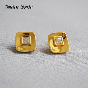 Zirconia Square Stud Earrings - bermansbargains