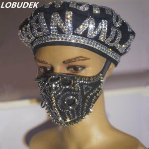 Sparkly Rhinestones Pearls Rivet Mask - bermansbargains