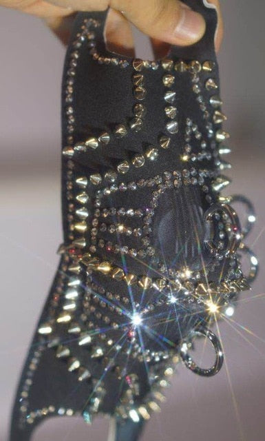 Sparkly Rhinestones Pearls Rivet Mask - bermansbargains