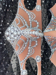 Sparkly Rhinestones Pearls Rivet Mask - bermansbargains