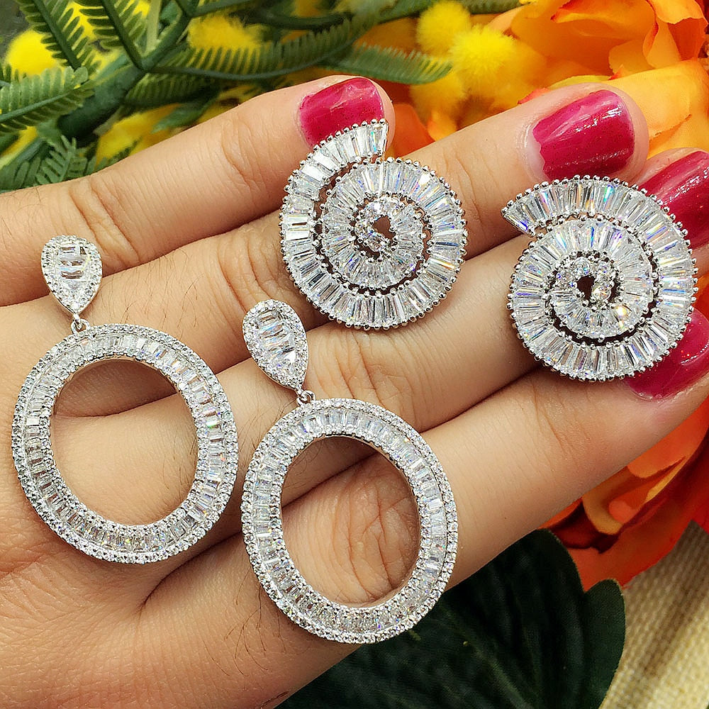 GODKI Luxury Snails Circle Oval Design Clear Cubic Zirconia Earrings - bermansbargains